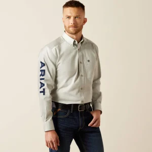 Camisa Ariat Team Logo Twill Classic Fit Silver Navy Caballero