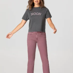 JEANS FLARE CROPPED TACHAS