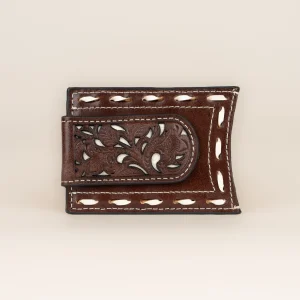 Tarjetero Con Clip Nocona Cincelado Chocolate