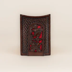 Tarjetero Con Clip Nocona Cincelado Chocolate Rojo