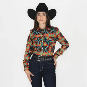 Camisa Rock & Roll Denim Aztec Orange Dama