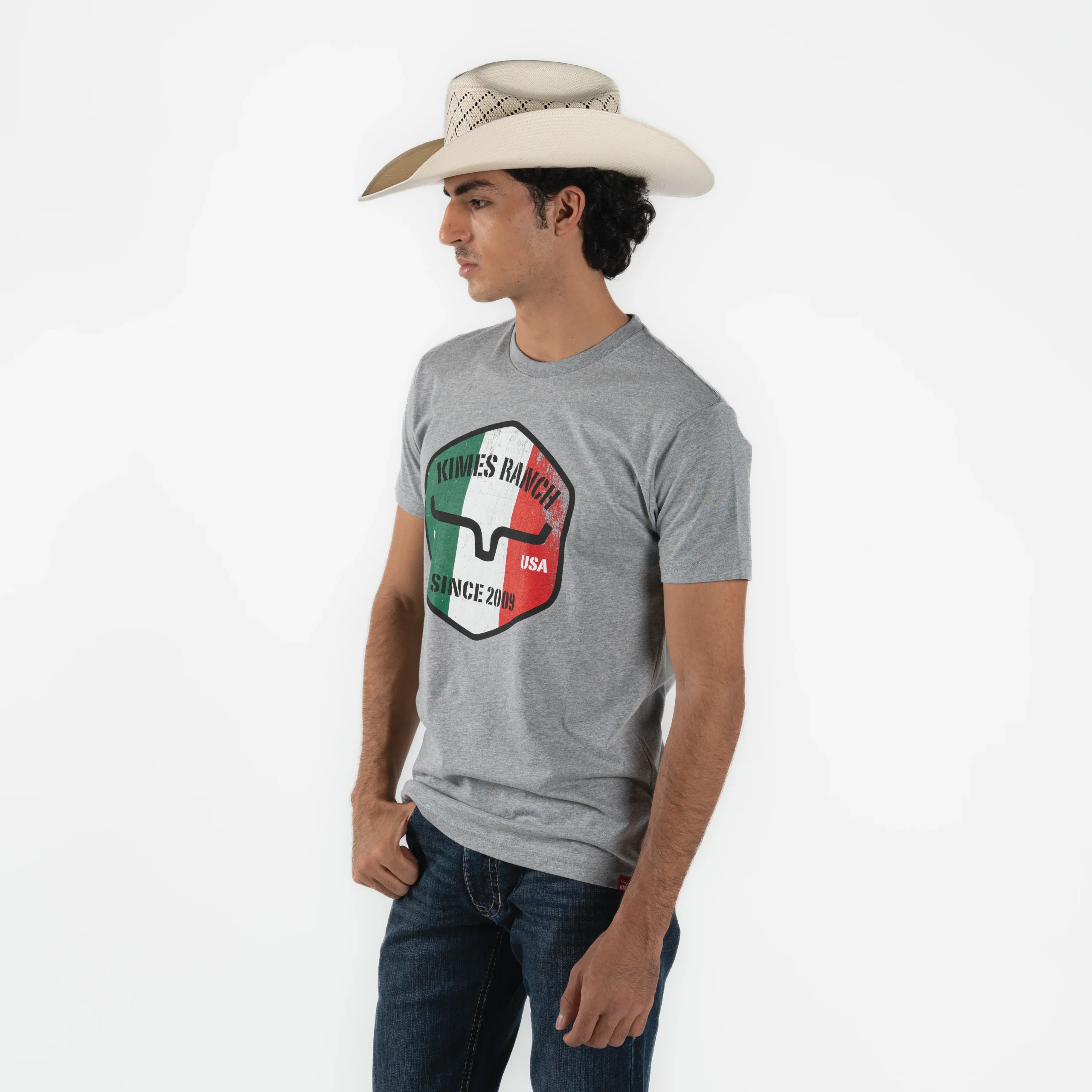 Playera Kimes Ranch Triple Stripe Dark Grey Heather Caballero - Imagen 2