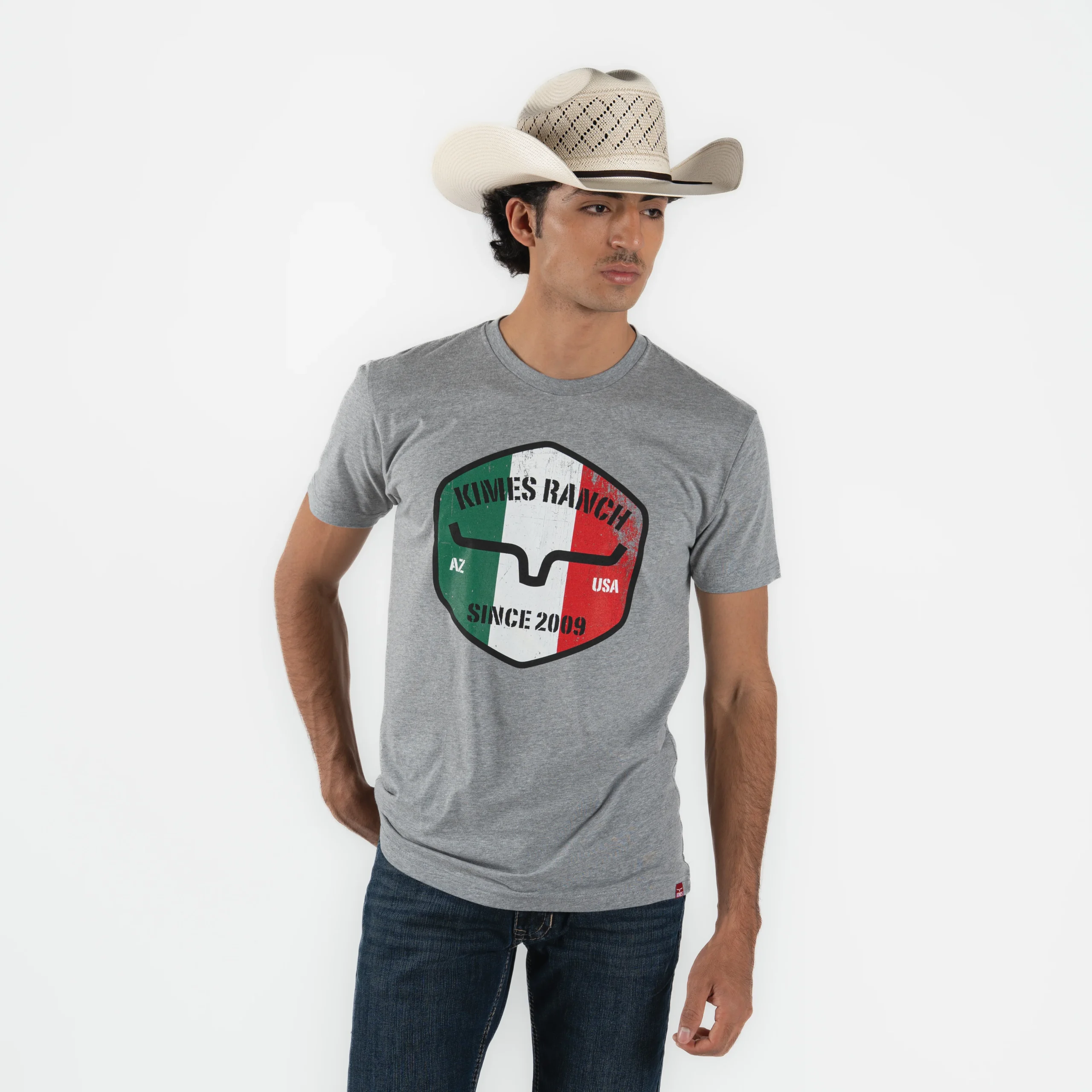 Playera Kimes Ranch Triple Stripe Dark Grey Heather Caballero - Imagen 4