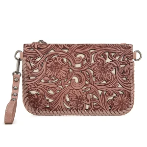 Cartera/ Crossbody Pink Trinity Ranch Leather Floral Tooled Collection Dama